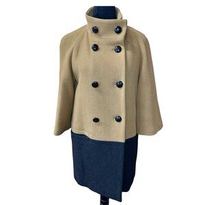 COACH Wool Angora two tones Coat Black Beige logo buttons sz Medium